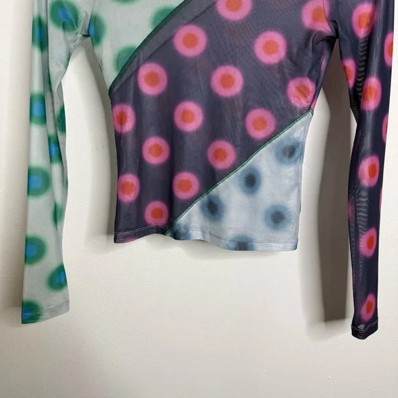 MIAOU Polka Dot PatchworkLong Sleeve Mesh Sheer T-shirt Sz S Y2K Bratz 2000’s - Picture 5 of 14